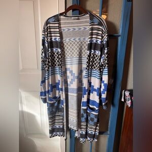 LuLaRoe Blue and Black Patterned Cardigan